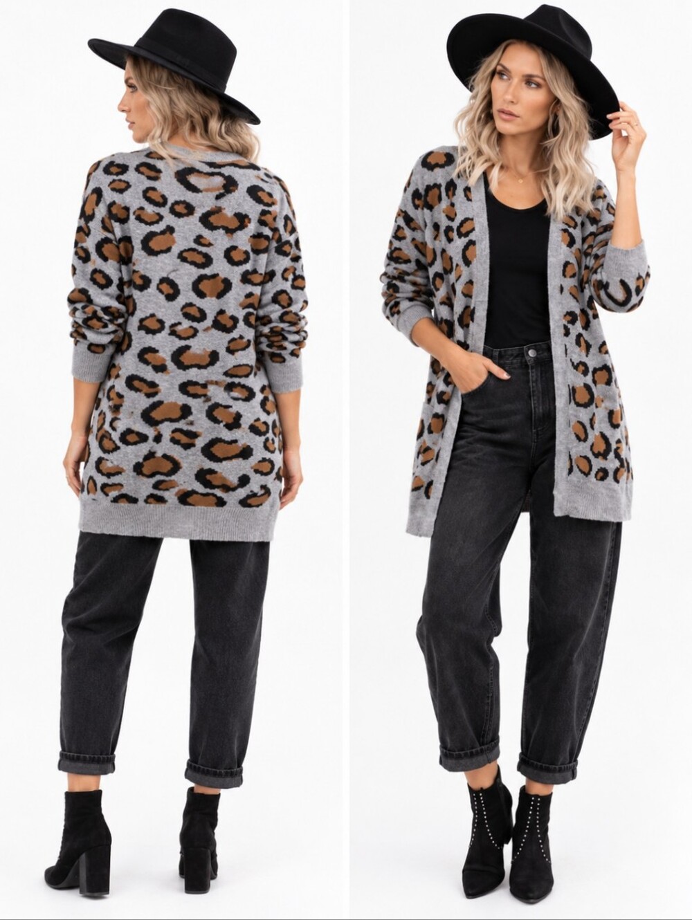 Hayden LA Leopard Print Animal Print Cardigan Sweater gray Neutral Soft Sz S/M